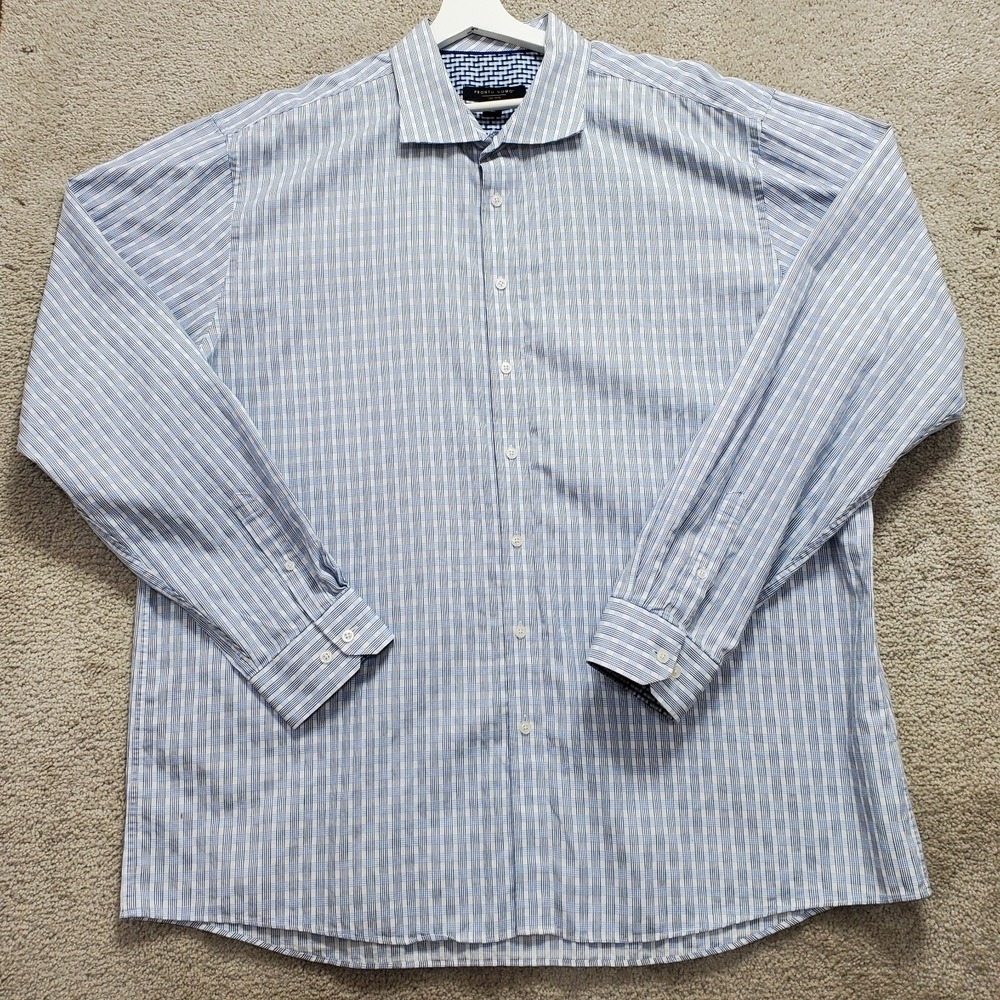 Pronto Uomo‎ Shirt Men's 4XLT Light Blue Plaid Cotton Long Sleeve Button-Up